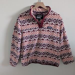 Lands' End Womens Multicolor Fair Isle Fleece Snap Pullover Sweatshirt